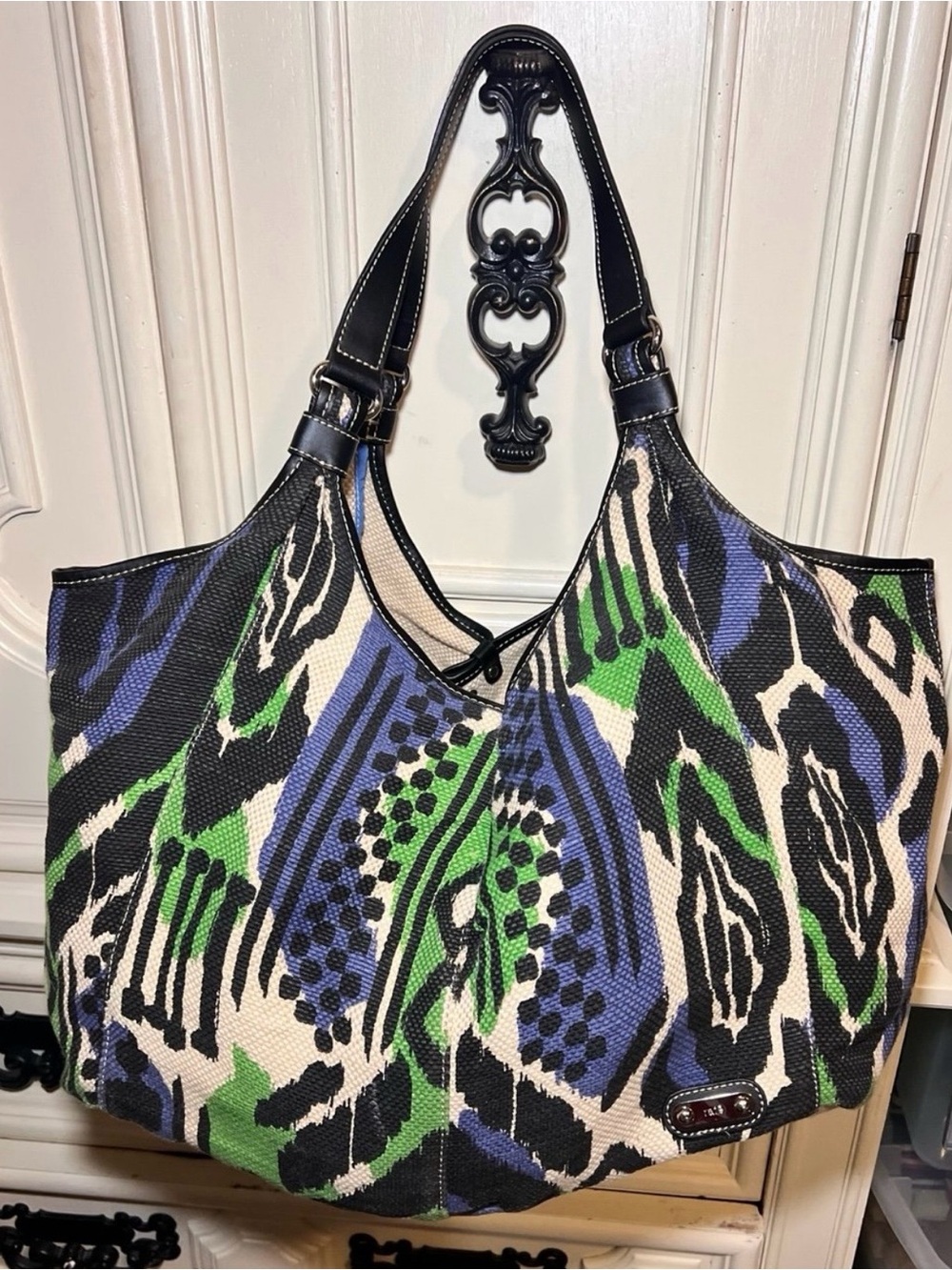 New- RAFE Canvas Tote Bag in Green, Blue & Black -